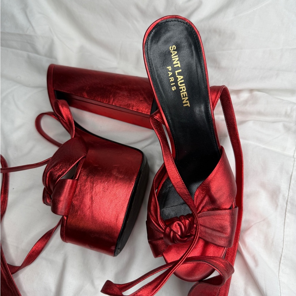 Saint Laurent Red Metallic Stiletto Heels